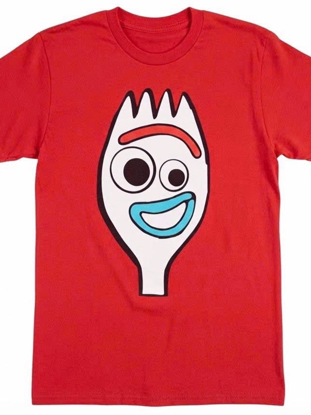 Red Short Sleeve Tee with White Cartoon Fork Graphic